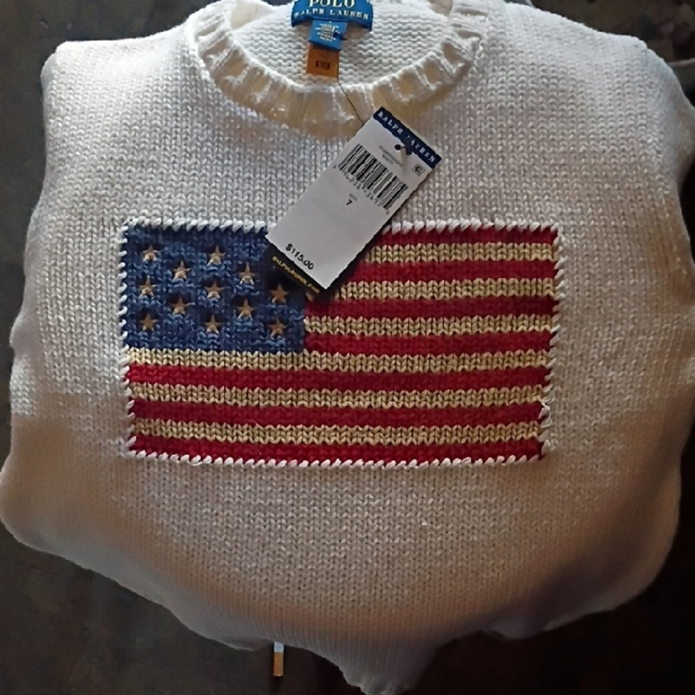 Polo by Ralph Lauren White Sweater with Flag Design